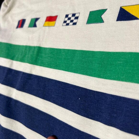 Vintage Hang Ten Regatta Mens Striped TShirt Oversized Small Flags Regatta STAIN - Picture 2 of 8